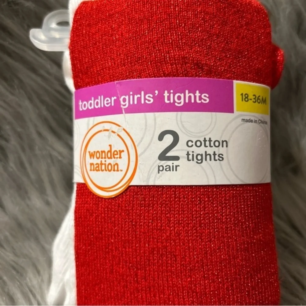Wonder‎ Nation Footed Cotton Tights Baby Toddler Girls Size 18-36 Months Red